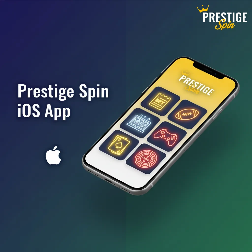 iPhone and iPad displaying the Prestige Spin iOS app with bets, casino, cashier, and support in one place.