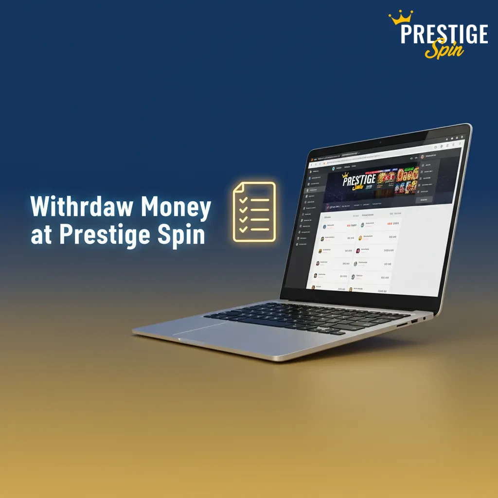 Prestige Spin Cashier Withdraw page showing eligible methods, GBP amount field, limits/ETA, submit, and progress status